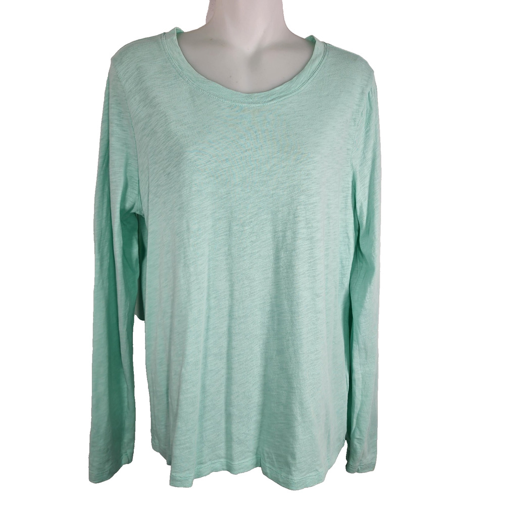 J Crew Womens Long Sleeve Girlfriend Tee Size M 100% Cotton Teal Minimalist
